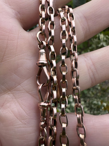 Antique 9ct Rose Gold Flat edged Oval belcher with 2 dog clips