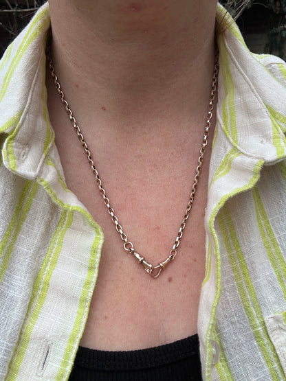 Antique 9ct Rose Gold Flat edged Oval belcher with 2 dog clips