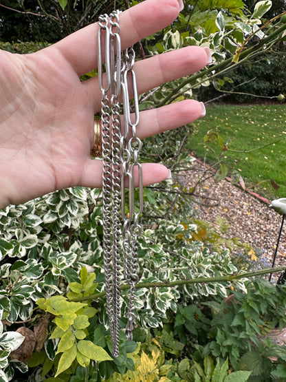 Sterling Silver Trombone and Curb Long Guard Chain with dog clip