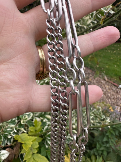 Sterling Silver Trombone and Curb Long Guard Chain with dog clip