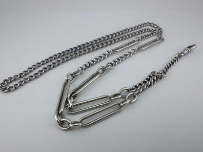 Sterling Silver Trombone and Curb Long Guard Chain with dog clip