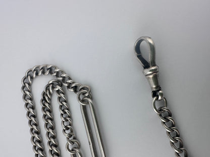 Sterling Silver Trombone and Curb Long Guard Chain with dog clip
