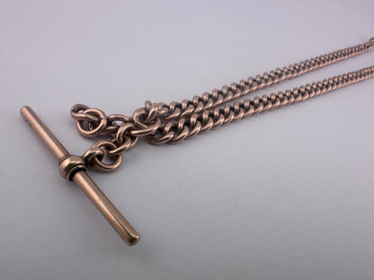 Antique 9ct Gold Curb Albert chain with bolt, dog clip and floating t-bar