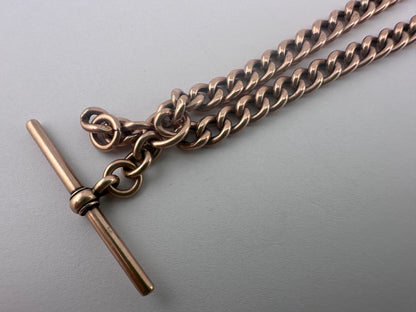 Antique 9ct Gold Curb Albert chain with bolt, dog clip and floating t-bar