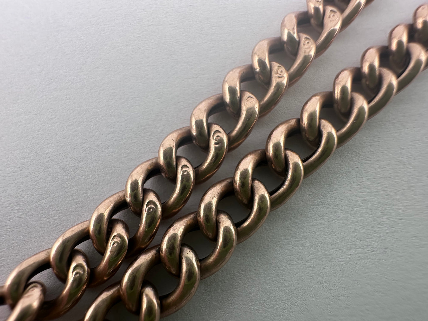 Antique 9ct Gold Curb Albert chain with bolt, dog clip and floating t-bar