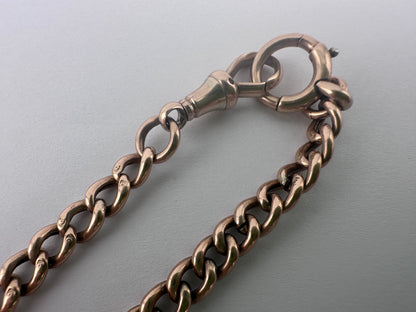 Antique 9ct Gold Curb Albert chain with bolt, dog clip and floating t-bar