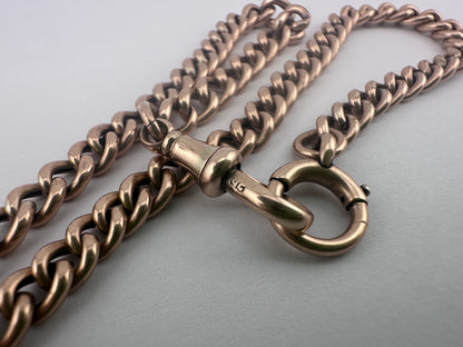 Antique 9ct Gold Curb Albert chain with bolt, dog clip and floating t-bar