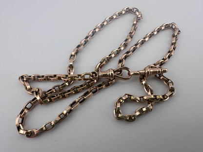 Antique 9ct Rose Gold Flat edged Oval belcher with 2 dog clips