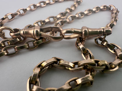 Antique 9ct Rose Gold Flat edged Oval belcher with 2 dog clips