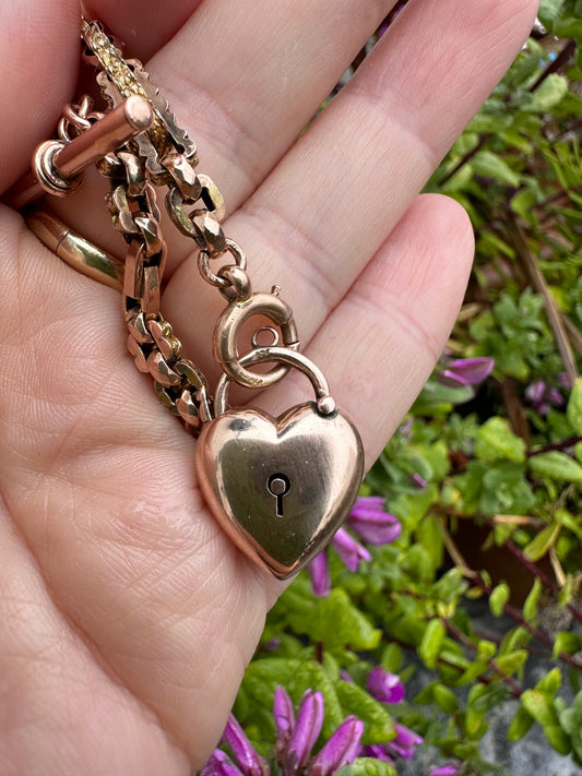 Antique 9ct Rose Gold Puffy heart padlock