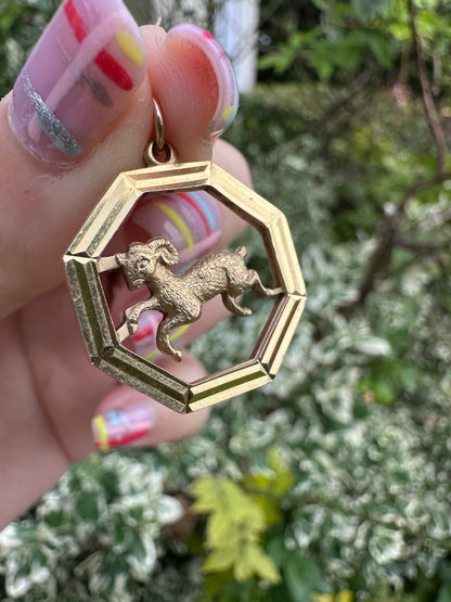 Vintage 9ct Gold Octagonal Aries Pendant