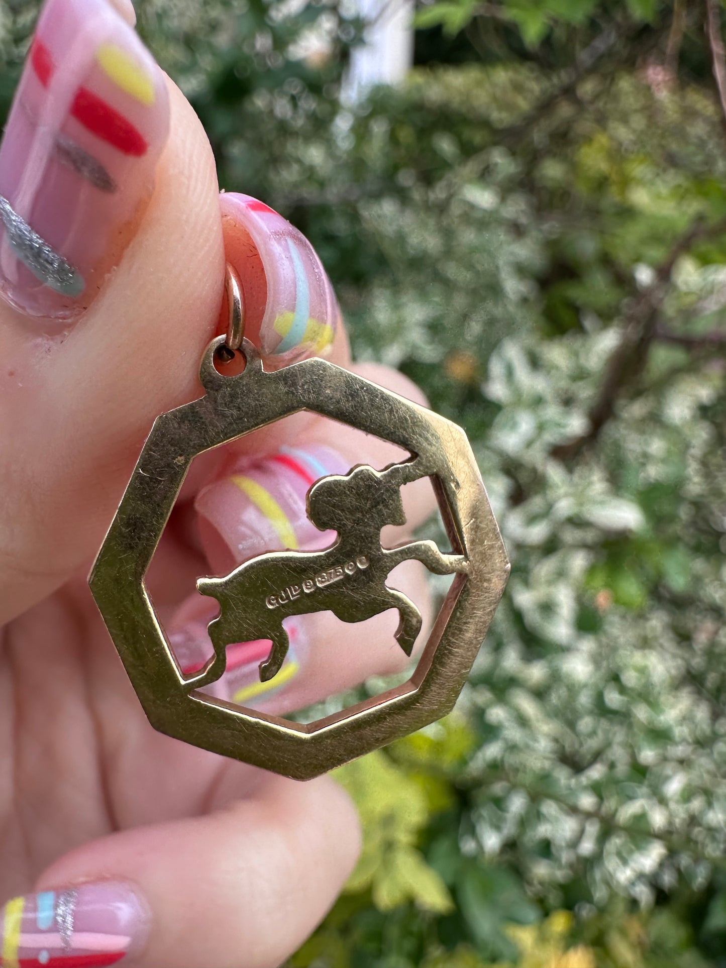 Vintage 9ct Gold Octagonal Aries Pendant