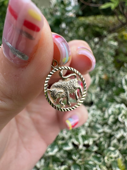 9ct Taurus Charm with engine turned frame