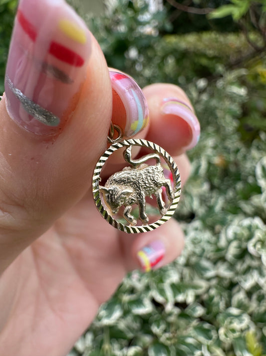 9ct Taurus Charm with engine turned frame