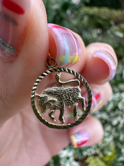 9ct Taurus Charm with engine turned frame