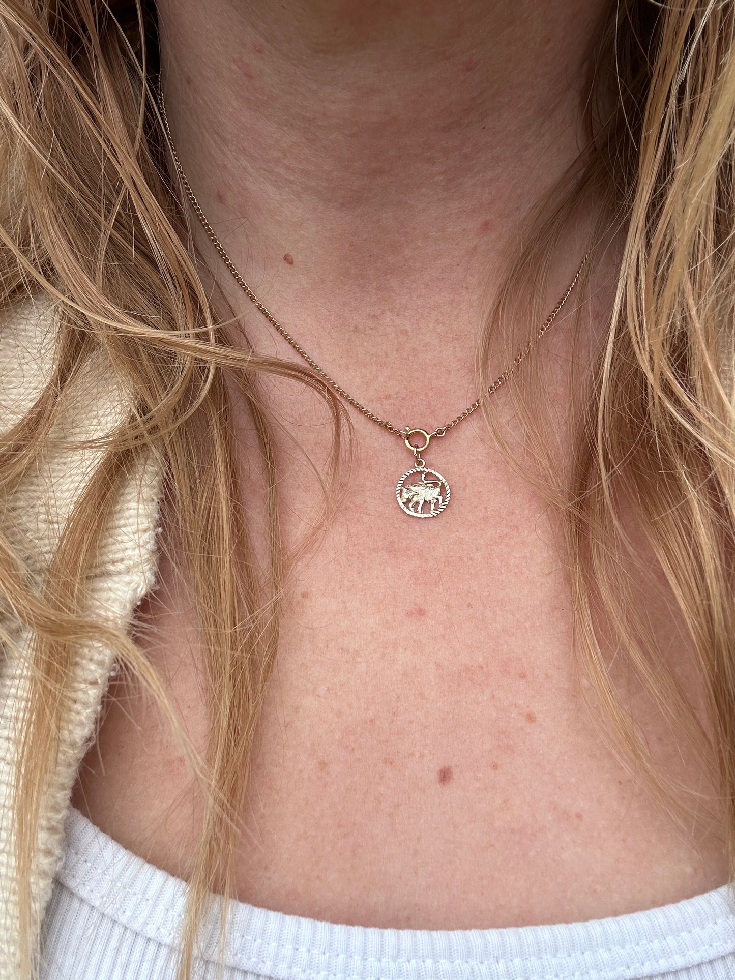 9ct Taurus Charm with engine turned frame