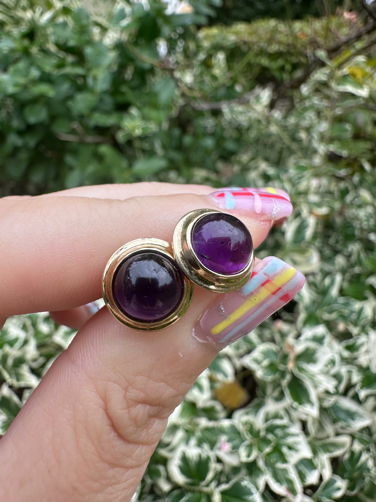 9ct Cabochon Amethyst Round Studs
