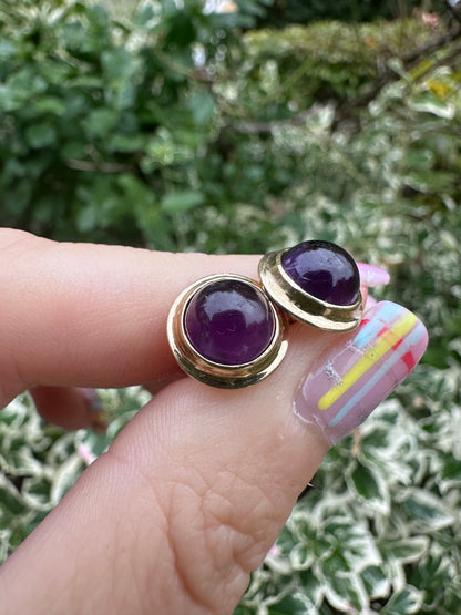 9ct Cabochon Amethyst Round Studs