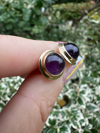 9ct Cabochon Amethyst Round Studs