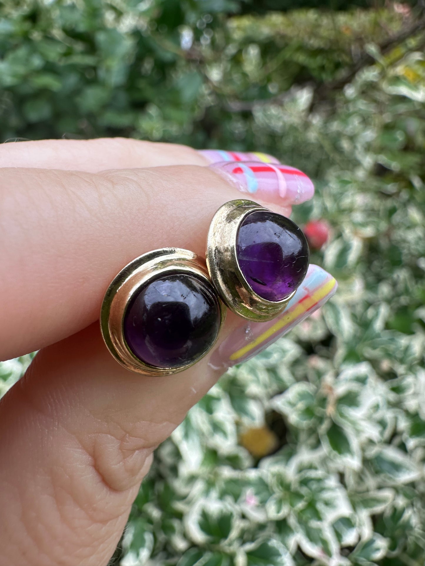 9ct Cabochon Amethyst Round Studs
