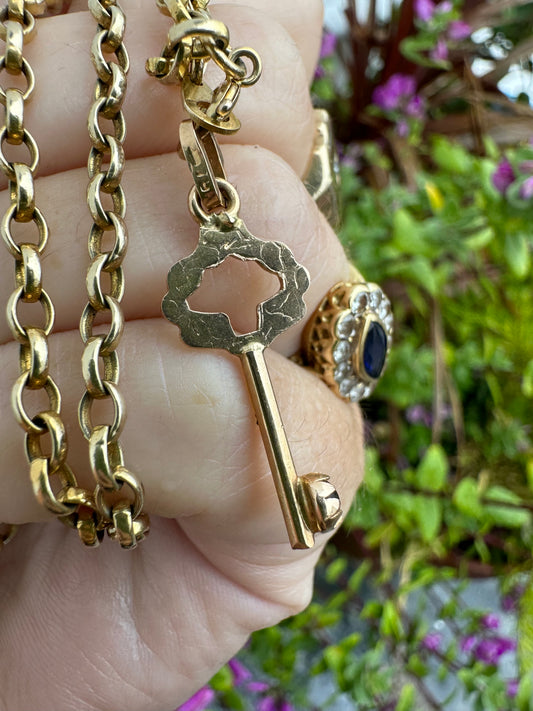 Vintage 14ct Gold Key charm, with green paste stone