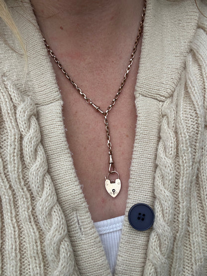 Antique 9ct Rose Gold Flat edged Oval belcher with 2 dog clips