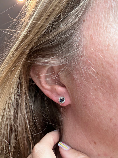 9ct Gold Sapphire & Diamond Oval cluster Studs