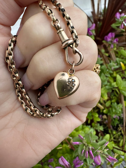 Antique 9ct heart charm with seed pearl clover