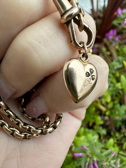 Antique 9ct heart charm with seed pearl clover