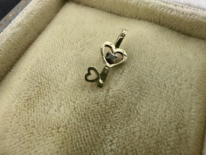 Vintage 9ct Gold Heart Key charm with diamond