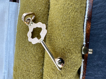 Vintage 14ct Gold Key charm, with green paste stone