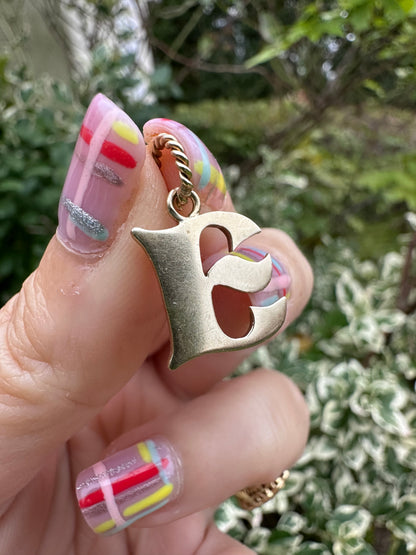 Vintage 9ct Yellow Gold E charm