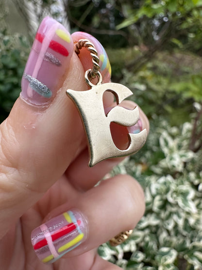 Vintage 9ct Yellow Gold E charm