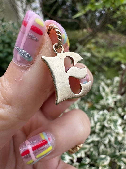 Vintage 9ct Yellow Gold E charm
