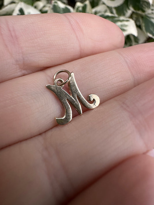 9ct Yellow Gold Cursive M initial Charm