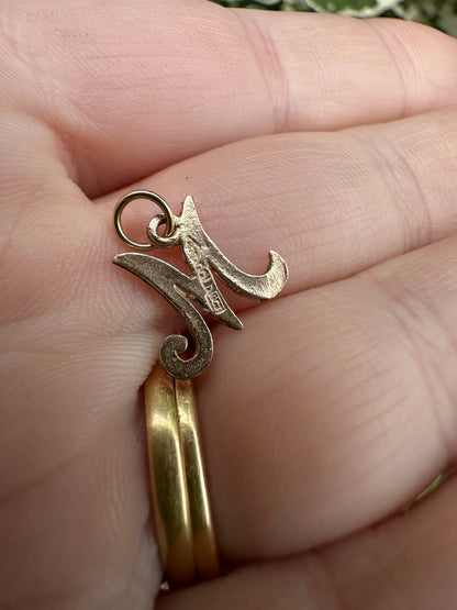 9ct Yellow Gold Cursive M initial Charm