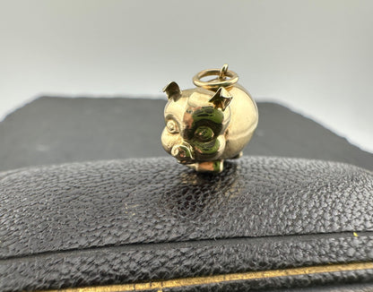 Vintage 9ct Puffy Pig Charm