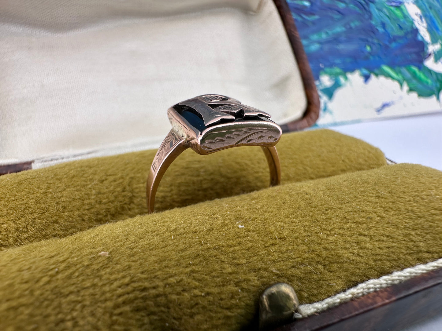 9ct Rose Gold & Onyx R ring