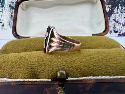 9ct Rose Gold & Onyx S Initial Ring