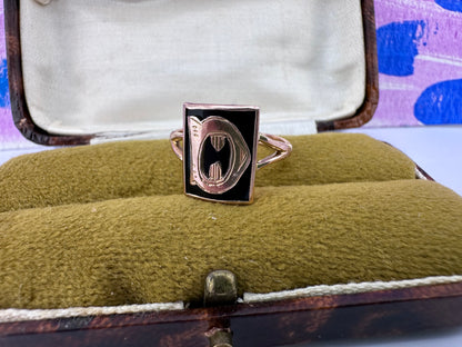 9ct Rose Gold and Onyx D initial ring