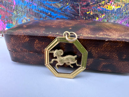 Vintage 9ct Gold Octagonal Aries Pendant
