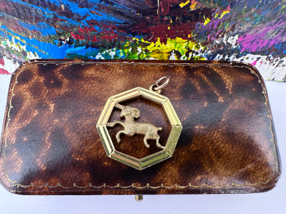 Vintage 9ct Gold Octagonal Aries Pendant