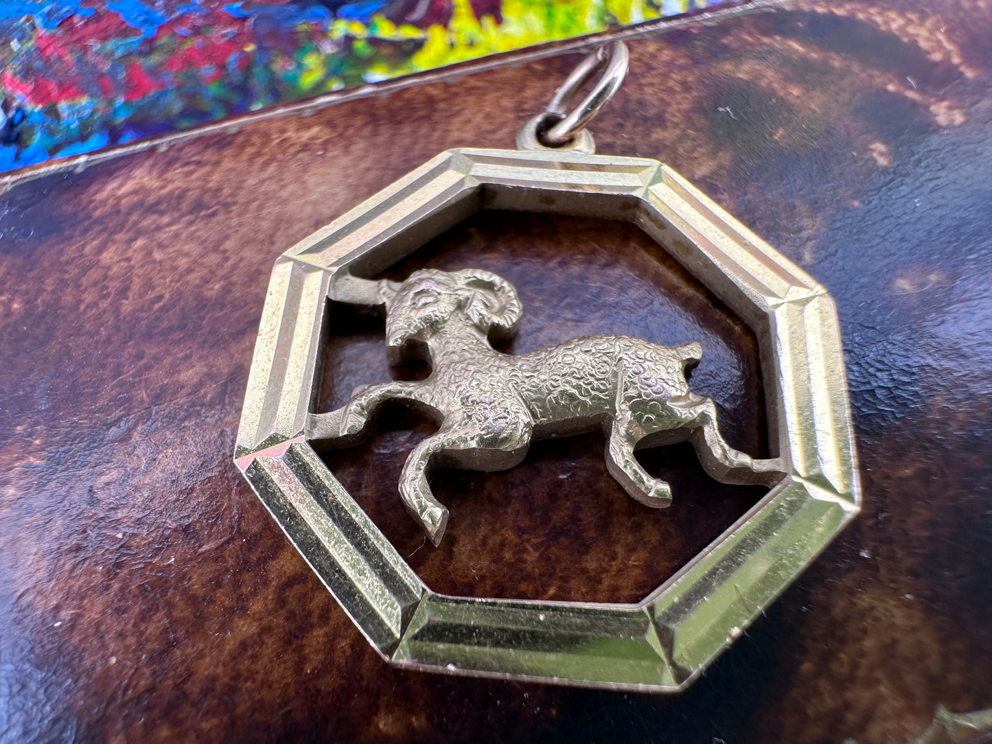 Vintage 9ct Gold Octagonal Aries Pendant