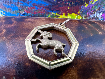 Vintage 9ct Gold Octagonal Aries Pendant