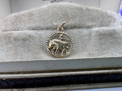 9ct Taurus Charm with engine turned frame