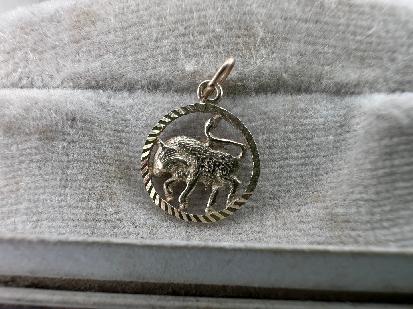 9ct Taurus Charm with engine turned frame