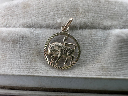 9ct Taurus Charm with engine turned frame