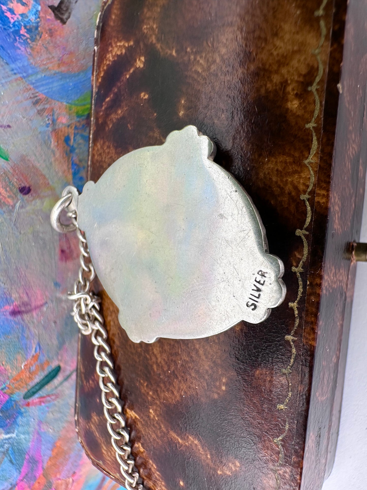 Sterling Silver Enamel Libra Pendant with silver curb chain