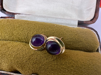 9ct Cabochon Amethyst Round Studs