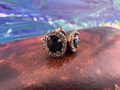 9ct Gold Sapphire & Diamond Oval cluster Studs